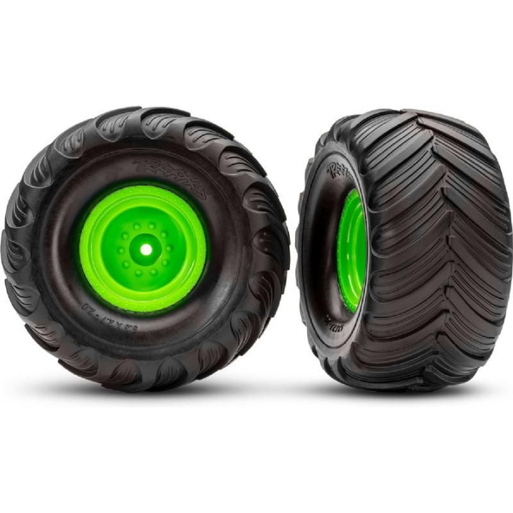 Traxxas kolo 2.0/3.0", disk zelený offset 19mm, pneu Terra Groove (pár)
