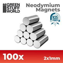 Neodymové magnety 2x1 mm N35 – 100 ks silné NdFeB magnety