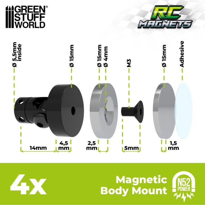 RC magnetický držiak karosérie – 4 ks neodymový set
