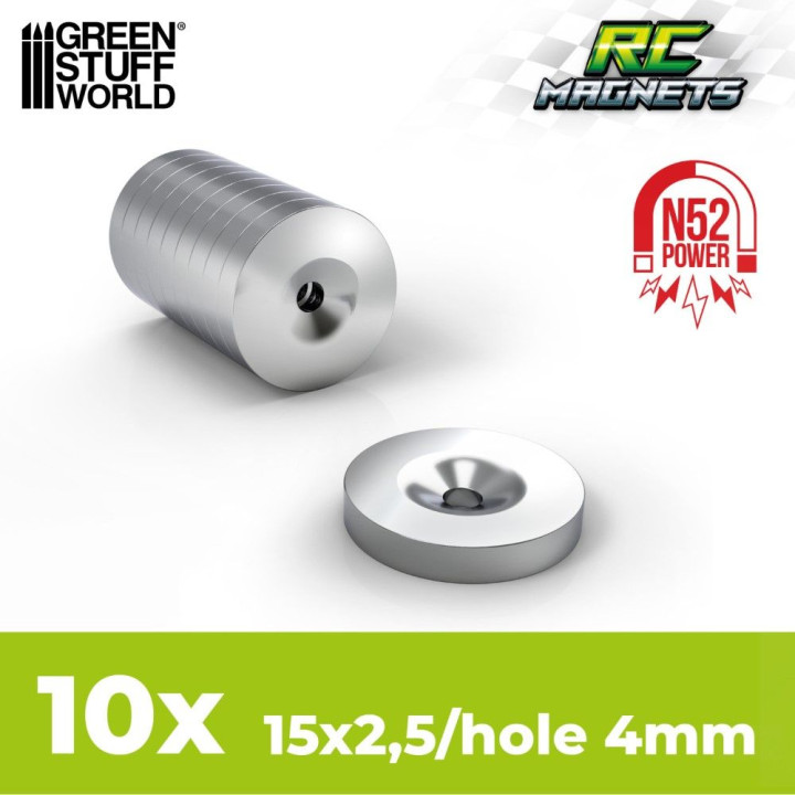 Neodymové magnety 15x2,5 mm s otvorom N52 – 10 ks