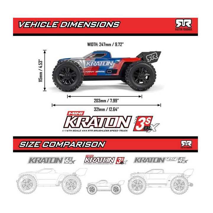Arrma Mini Kraton 3S DSC BLX 1:16 4WD RTR Basic černá/červená