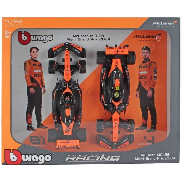 Bburago McLaren F1 Team MCL38 (2024) 1:43 (dárkový set 2ks)