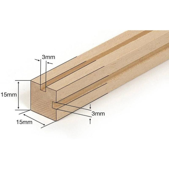 OCCRE Dřevěný profil pro výrobu vitrín 15x15x1000 mm (4)