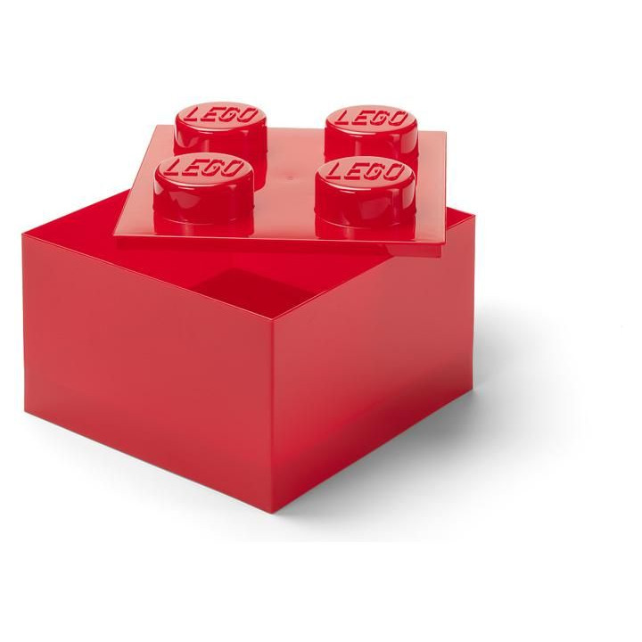 LEGO úložný box s víkem 250x250x180mm - průhledná červená