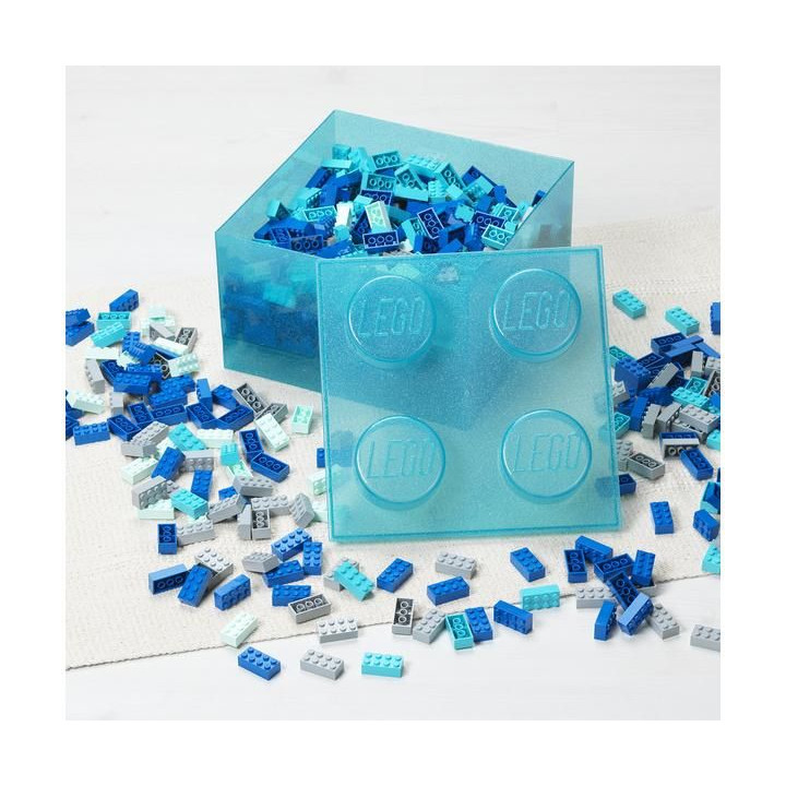 LEGO úložný box s víkem 250x250x180mm - průhledná modrá