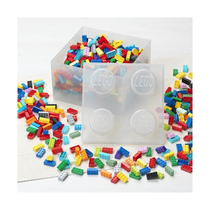 LEGO úložný box s víkem 250x250x180mm - průhledná modrá