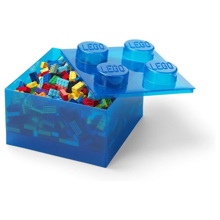 LEGO úložný box s víkem 250x250x180mm - průhledná modrá