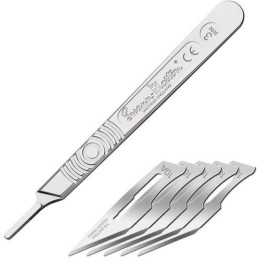Modelcraft skalpel kovový rukojeť NO3, čepele NO10A (5)