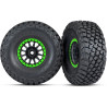 Kompletní univerzální kola pro Traxxas Unlimited Desert Racer. Disky Method Racing v černém provedení se zelenými ráfky a pneumatikami Baja KR3  (2 ks v balení). Rozměr disku 60/82x40 mm. Celkový rozměr 135x56 mm. Unašeč je šestihran 17 mm s drážkami a offsetem 25 mm. 