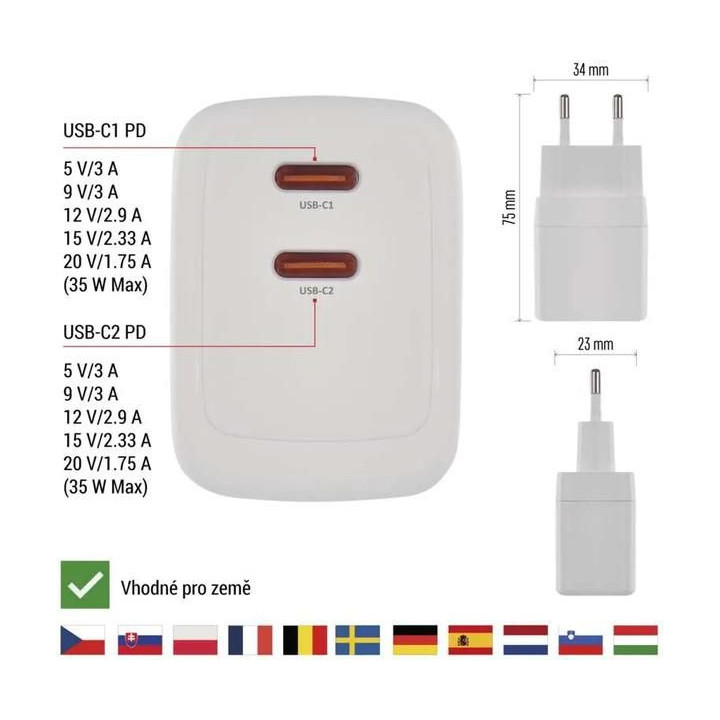 Síťový USB adaptér (zdroj) GaN PD 35W