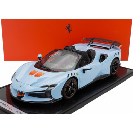 BBR MODELS FERRARI SF90 XX STRADALE SPIDER 2024 - CON VETRINA - WITH SHOWCASE - AZZURRO LA PLATA - LIGHT BLUE ORANGE 1/12