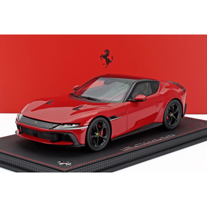 BBR MODELS FERRARI 12CILINDRI V12 830cv PANORAMIC ROOF 2024 - MATT BLACK RIMS - CON VETRINA - WITH SHOWCASE - ROSSO CORSA - RED 