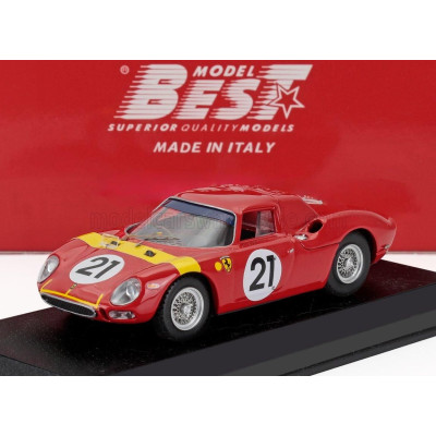 BEST MODEL FERRARI 250LM 3.3L V12 COUPE N 21 WINNER ZOLDER LIMBURG GP 1965 LUCIEN BIANCHI - RED YELLOW 1/43