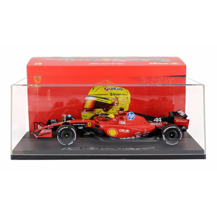 BURAGO FERRARI F1  SF-23 TEAM SCUDERIA FERRARI HP N 44 TEST FIORANO 2025 LEWIS HAMILTON - CON VETRINA - WITH SHOWCASE - RED BLAC