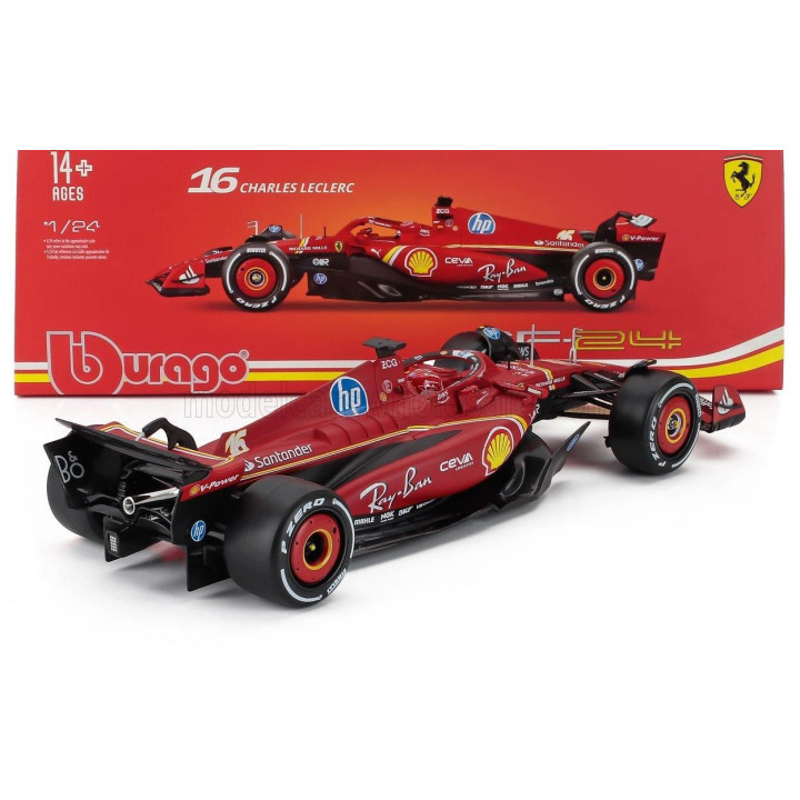 BURAGO FERRARI F1  SF-24 TEAM SCUDERIA FERRARI N 16 WINNER MONACO GP 2024 CHARLES LECLERC - WITH PILOT AND SHOWCASE - RED BLACK 