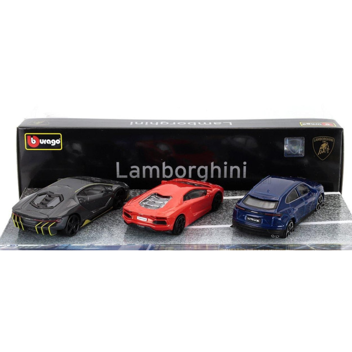 BURAGO LAMBORGHINI SET 3X URUS 2018 + AVENTADOR 2018 + CENTENARIO LP770-4 2016 - GREY RED BLUE 1/43