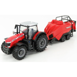 BURAGO MASSEY FERGUSON 8740S TRACTOR WITH BALER LIFTER - RED 1/50