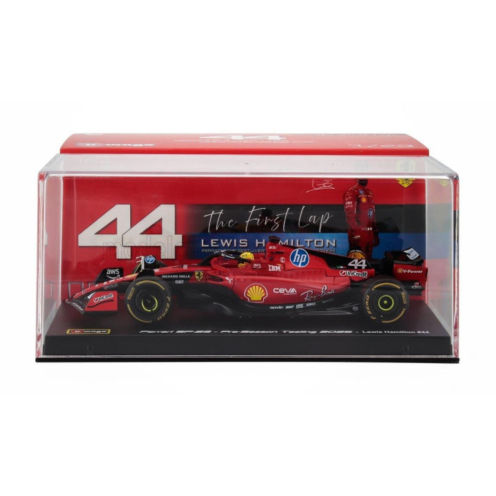 BURAGO FERRARI F1  SF-23 TEAM SCUDERIA FERRARI HP N 44 TEST FIORANO 2025 LEWIS HAMILTON - CON VETRINA - WITH SHOWCASE - RED BLAC