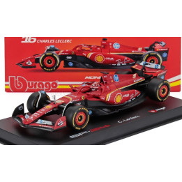 BURAGO FERRARI F1  SF-24 TEAM SCUDERIA FERRARI N 16 WINNER MONACO GP 2024 CHARLES LECLERC - WITH PILOT AND SHOWCASE - RED BLACK 