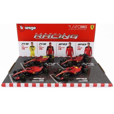 BURAGO FERRARI SET F1 4X SF-23 TEAM SCUDERIA FERRARI N 16 SEASON 2023 CHARLES LECLERC - N 55 POLE POSITION 3rd MONZA ITALY GP 20