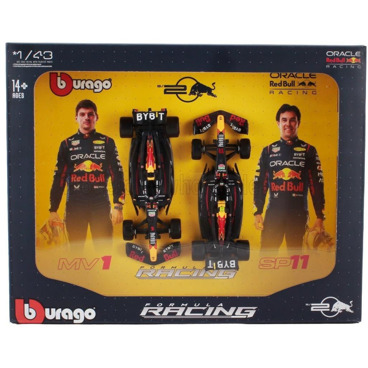 BURAGO RED BULL SET F1  2X RB20 TEAM ORACLE RED BULL RACING N 1 WORLD CHAMPION SEASON 2024 MAX VERSTAPPEN + N 11 SERGIO PEREZ - 