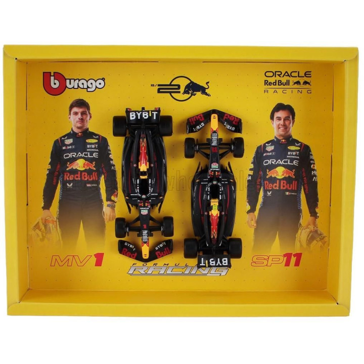 BURAGO RED BULL SET F1  2X RB20 TEAM ORACLE RED BULL RACING N 1 WORLD CHAMPION SEASON 2024 MAX VERSTAPPEN + N 11 SERGIO PEREZ - 
