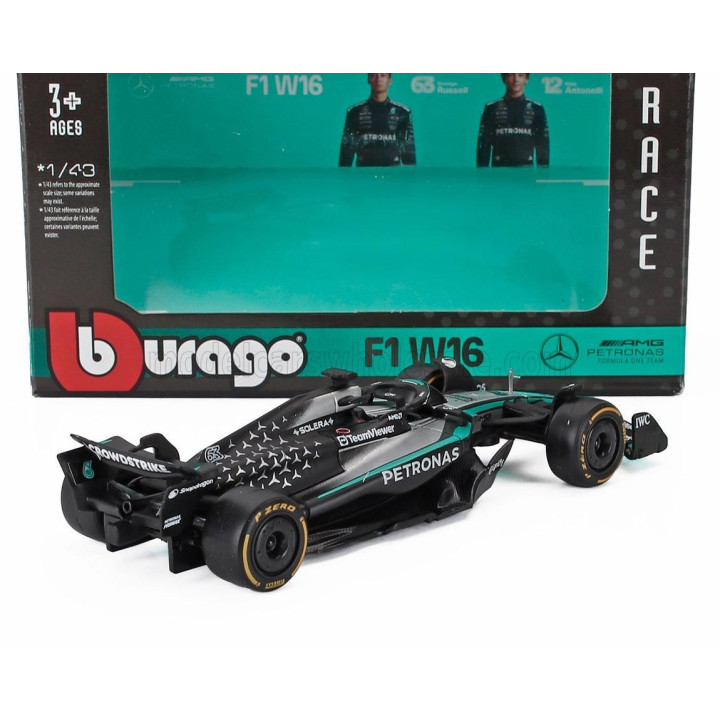 BURAGO MERCEDES GP F1  W16 TEAM AMG PETRONAS MOTORSPORT N 63 SEASON 2025 GEORGE RUSSELL - BLACK SILVER GREEN 1/43