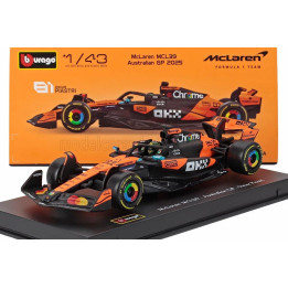 BURAGO McLAREN F1  MCL39 TEAM MCLAREN N 81 SEASON GP 2025 OSCAR PIASTRI - WITH PILOT AND SHOWCASE - ORANGE BLACK 1/43
