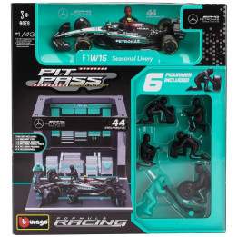 BURAGO MERCEDES GP F1  W15 EQ PERFORMANCE DIORAMA GARAGE PIT-STOP TEAM AMG PETRONAS MOTORSPORT N 44 SEASON 2024 LEWIS HAMILTON W