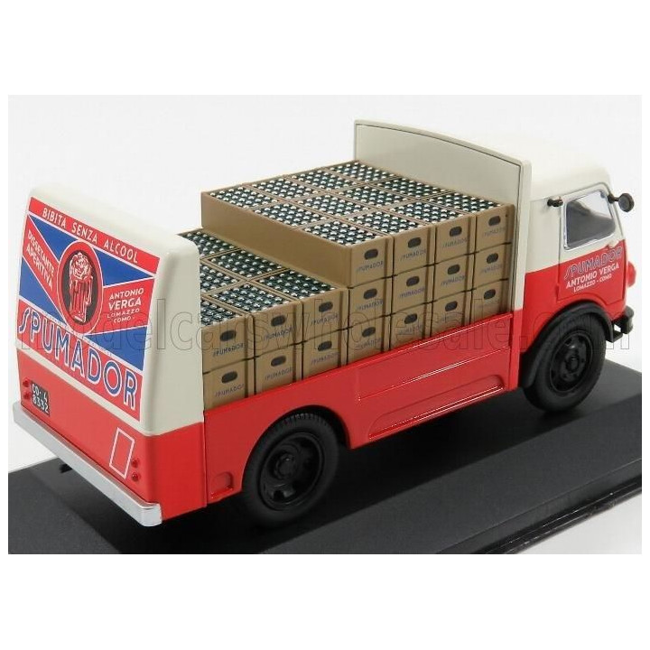EDICOLA OM FIAT LEONCINO TRUCK PORTABOTTIGLIE SPUMADOR 1957 - TRANSPORT BOTTLE - RED WHITE 1/43