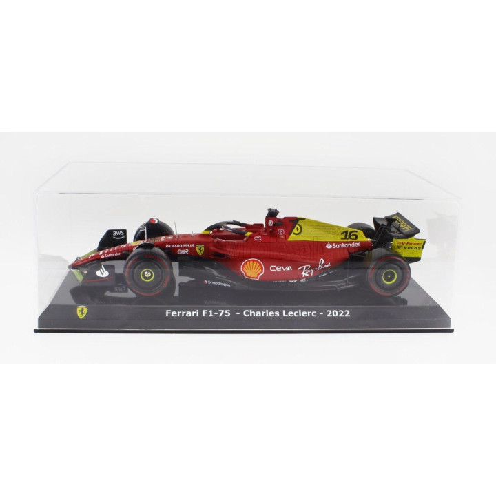 EDICOLA FERRARI F1-75 SCUDERIA FERRARI N 16 POLE POSITION AND 2nd MONZA ITALY GP 2022 CHARLES LECLERC - CON VETRINA - WITH SHOWC