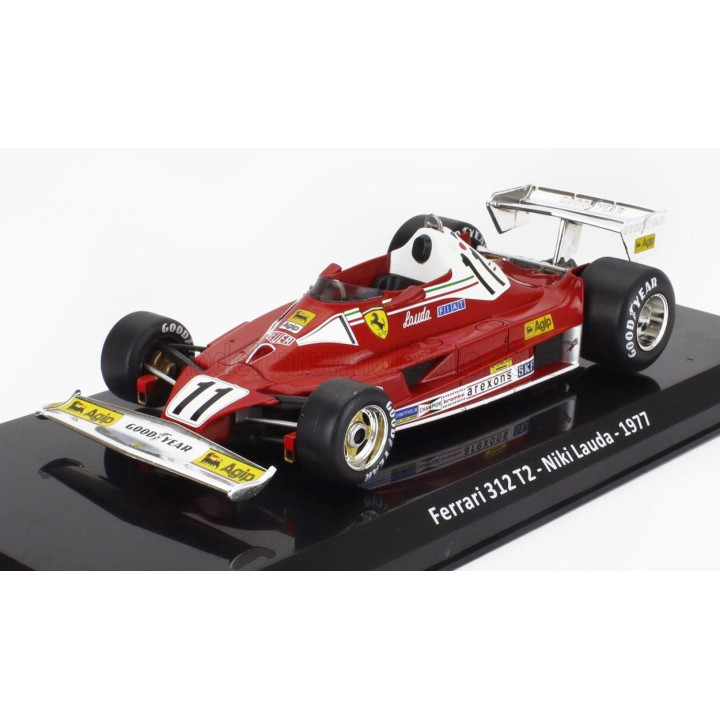 EDICOLA FERRARI F1  312 T2 N 11 WORLD CHAMPION SEASON 1977 NIKI LAUDA - CON VETRINA - WITH SHOWCASE - RED 1/24