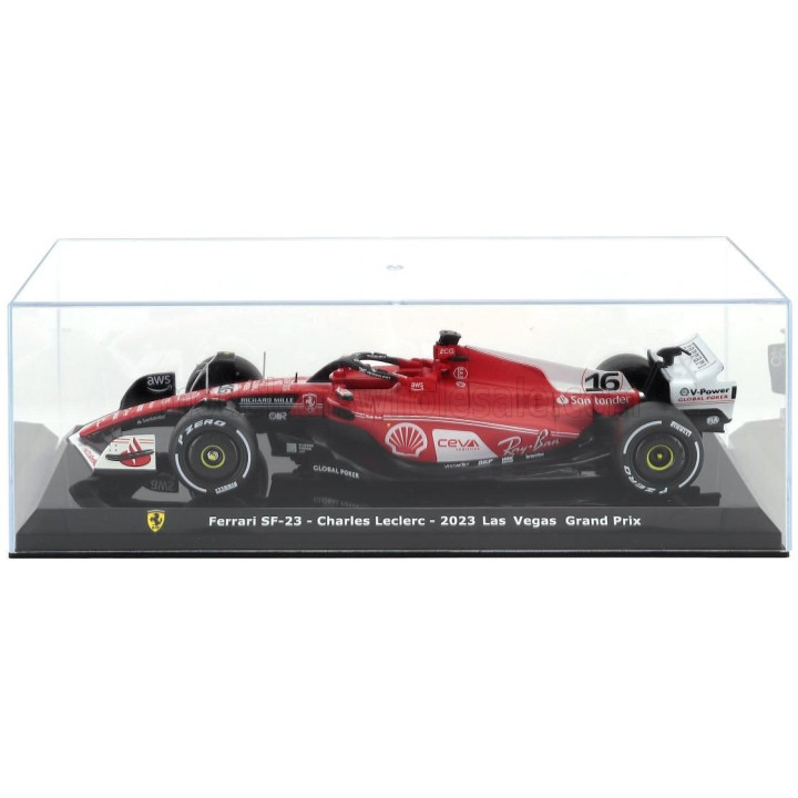 EDICOLA FERRARI F1  SF-23 TEAM SCUDERIA FERRARI N 16 2nd LAS VEGAS USA GP 2023 CHARLES LECLERC - CON VETRINA - WITH SHOWCASE - R