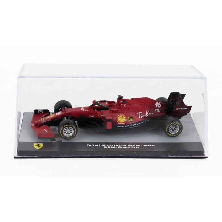EDICOLA FERRARI F1 SF21  TEAM SCUDERIA FERRARI MISSION WINNOW N 16 2nd SILVERSTONE BRITISH GP 2021 CHARLES LECLERC - CON VETRINA