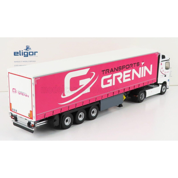 ELIGOR MERCEDES BENZ ACTROS 2 1848 TRUCK TELONATO GRENIN TRANSPORTS 2018 - WHITE RED 1/43