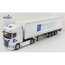 ELIGOR SCANIA S500 V8 TRUCK TELONATO MANUPORT TRANSPORTS 2018 - WHITE BLUE 1/43