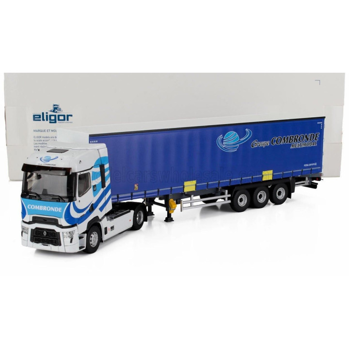 ELIGOR RENAULT T-HIGH TRUCK TELONATO COMBRONDE TRANSPORTS 2023 - WHITE BLUE 1/43