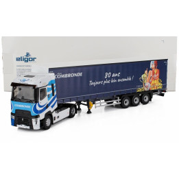 ELIGOR RENAULT T-HIGH TRUCK TELONATO COMBRONDE TRANSPORTS 2025 - 80 ANS TOUJOURS PLUS LOIN ENSEMBLE - WHITE BLUE 1/43