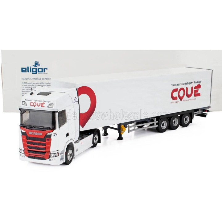 ELIGOR SCANIA S500 TRUCK CASSONATO COUE TRANSPORTS 2021 - WHITE RED 1/43