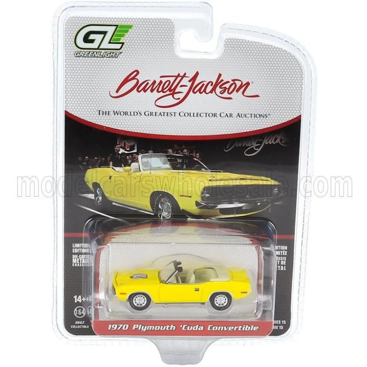 GREENLIGHT PLYMOUTH CUDA CABRIOLET OPEN 1970 - YELLOW 1/64