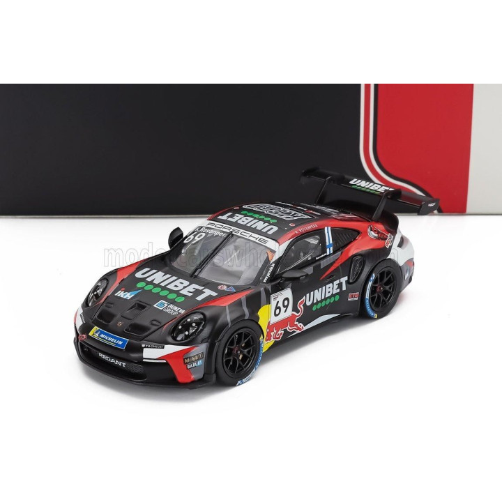 IXO MODELS PORSCHE 911 992 GT3 CUP TEAM NATIONALE AUTOCLUB EXCELSIOR N 69 WINNER PORSCHE CUP ZOLDER 2024 KALLE ROVANPERA - BLACK