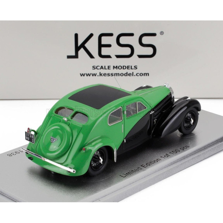 KESS MODEL BUGATTI 57C s/n.57335 COUPE AERODYNAMIQUE CLOSED ROOF 1938 - GREEN BLACK 1/43
