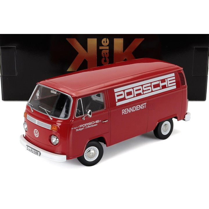 KK SCALE VOLKSWAGEN T2b DELIVERY VAN PORSCHE RENNDIENST 1972 - RED 1/18