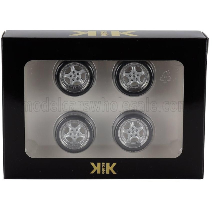 KK SCALE ACCESSORIES SET 4X WHEELS AND SPEEDLINE RIMS FOR PORSCHE 911 993 GT2 COUPE 1996 - BLACK CHROME 1/18