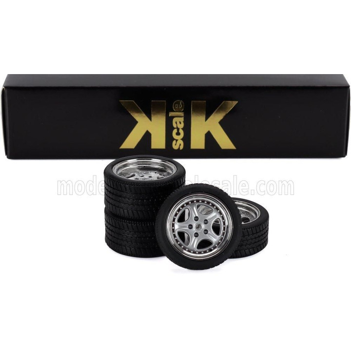 KK SCALE ACCESSORIES SET 4X WHEELS AND SPEEDLINE RIMS FOR PORSCHE 911 993 GT2 COUPE 1996 - BLACK CHROME 1/18