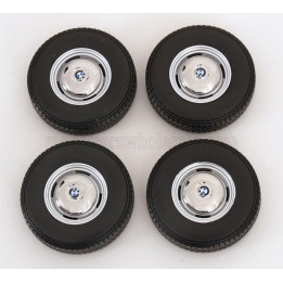 KK SCALE ACCESSORIES SET 4X WHEELS AND RIMS FOR BMW 2002 1967 - BLACK CHROME 1/12