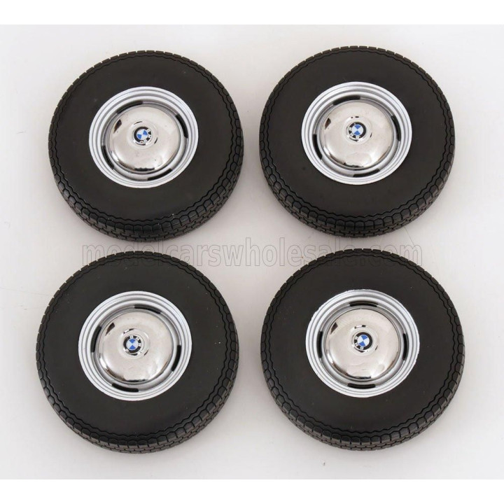 KK SCALE ACCESSORIES SET 4X WHEELS AND RIMS FOR BMW 2002 1967 - BLACK CHROME 1/12
