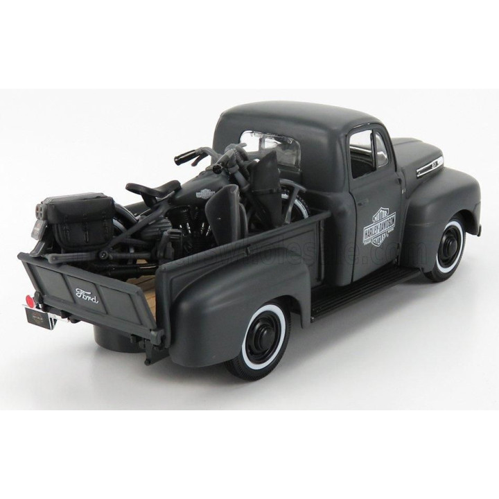 MAISTO FORD USA F-1 PICK-UP CUSTOM USA HARLEY-DAVIDSON 1948 + MOTORCYCLE HARLEY DAVIDSON WLA FLATHEAD 1942 - MATT GREY 1/24