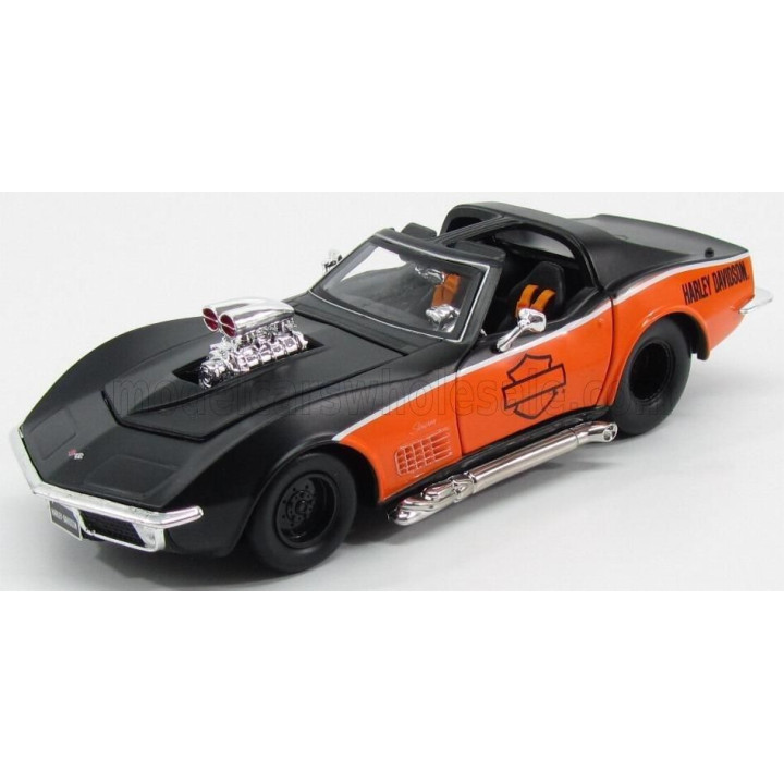 MAISTO CHEVROLET CORVETTE SPIDER HARLEY DAVIDSON CUSTOM 1970 - BLACK ORANGE 1/24