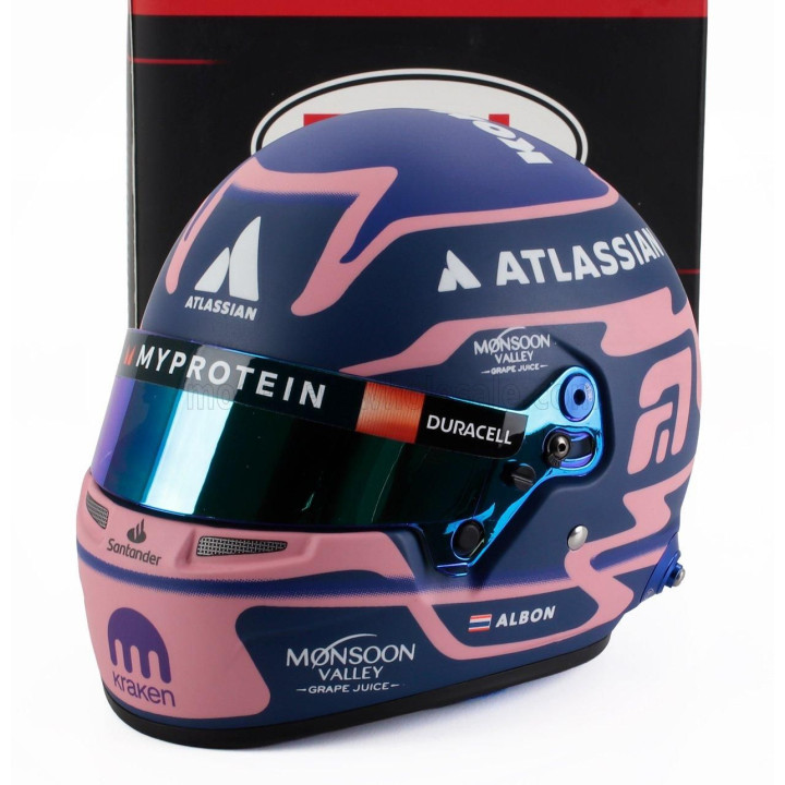 MINI HELMET BELL HELMET CASCO HELMET F1 ALEX ALBON TEAM ATLASSIAN WILLIAMS RACING N 23 SEASON 2025 - MATT BLUE PINK 1/2